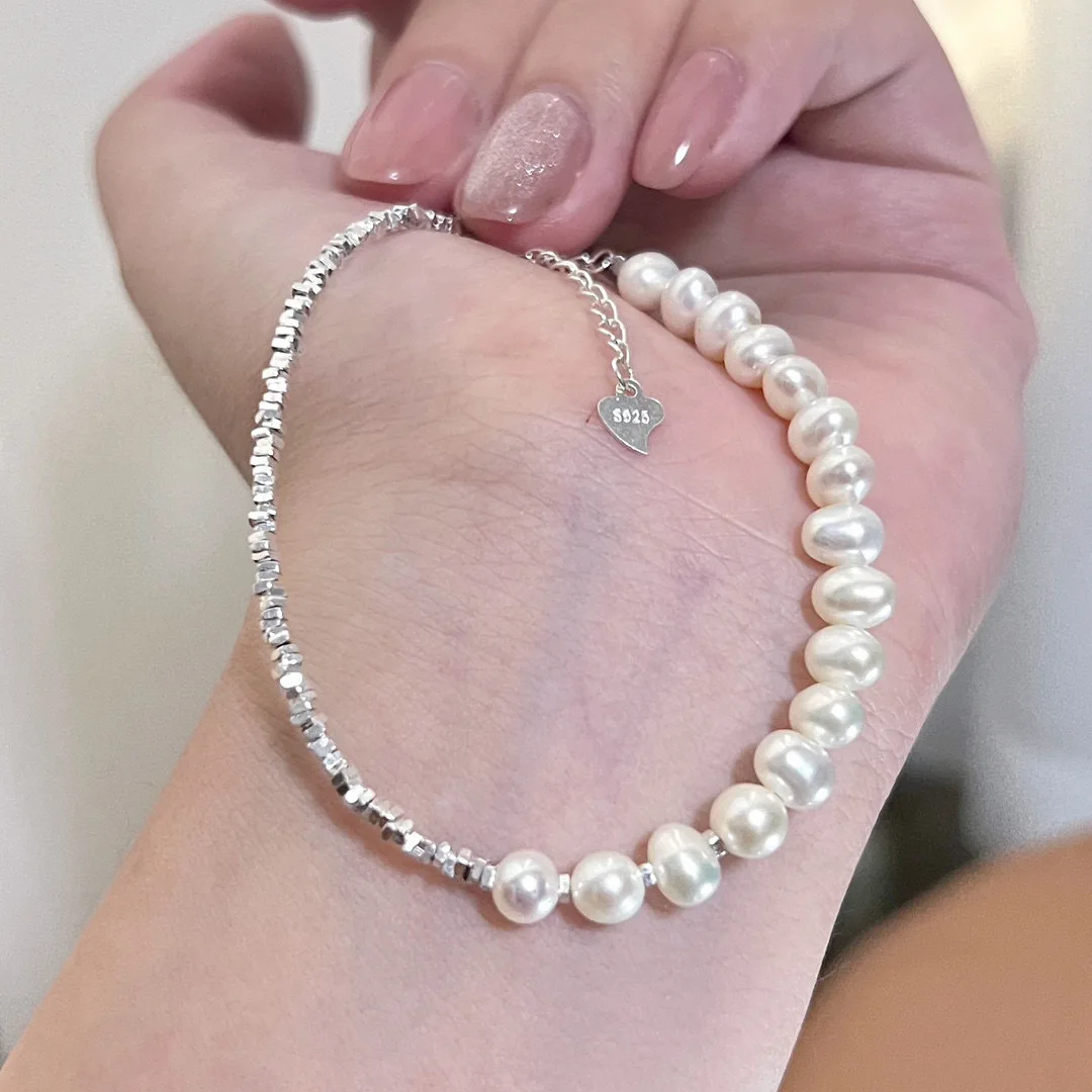 Pulsera de perlas irregulares de Plata de Ley 925 de lujo para mujer, pulseras con dijes de cuentas ajustables de diseñador coreano, regalo de joyería de fiesta