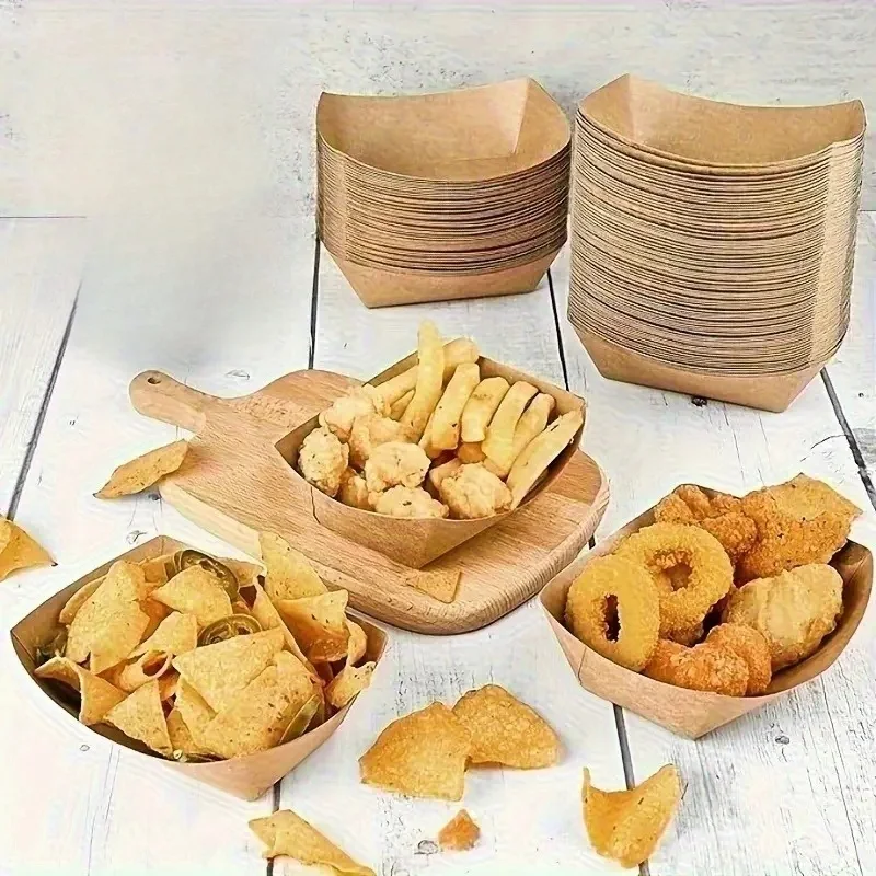 Bandeja de papel kraft descartável, mini bandeja de papel de barco, aniversário, piquenique, suprimentos para festas, 10/30/50 peças