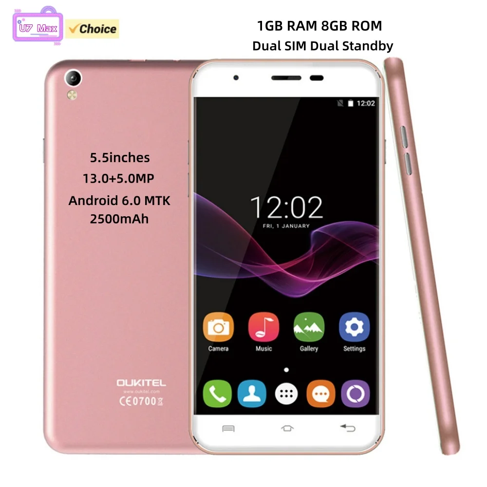 Oukitel U7 Max Smartphone 5.5inches MTK 1GB RAM 8GB ROM Dual SIM 13MP Camera Android 6.0 LTE 4G Cellphone