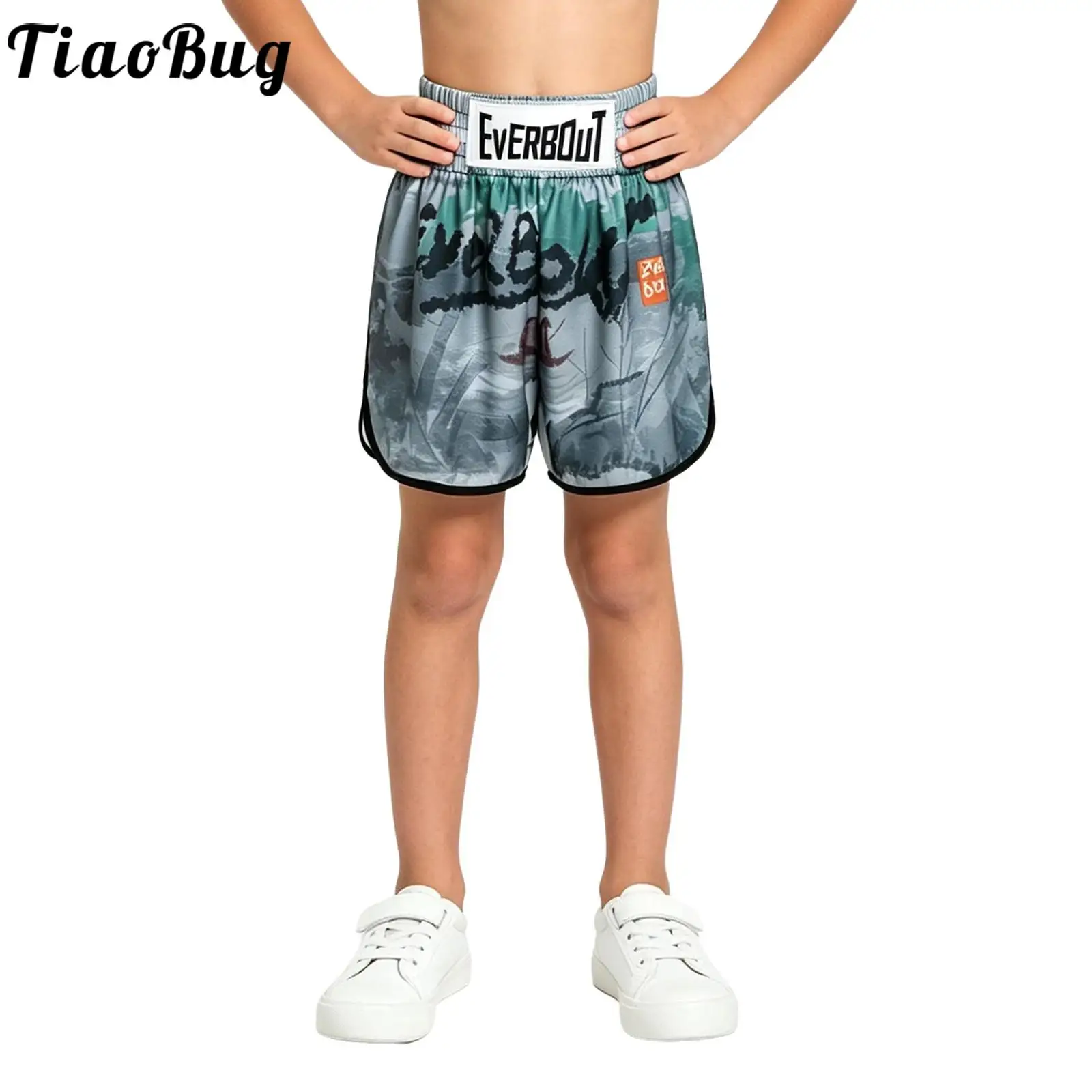 Kids Boys Boxing Fitness Sports Short Wide Elastic Waistband Printed Letters Shorts with Unique Pattern for Training Gym Workout