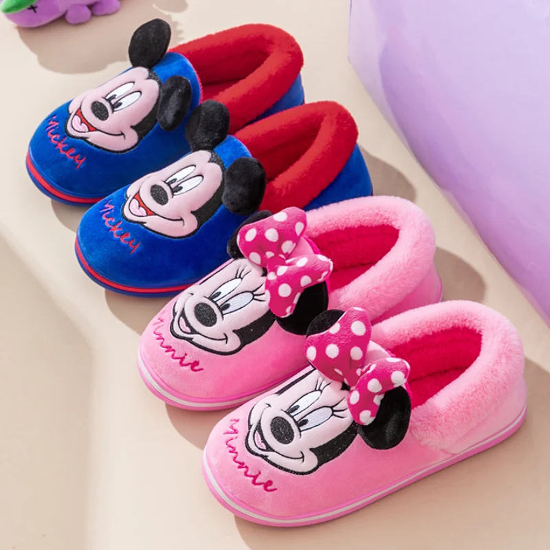 Hildren\'s Indoor Home Cotton Slippers Boys Girls Cute Cartoon Plush Warm Cotton Shoes for Spring/Winter Disney Kids Casual Shoes