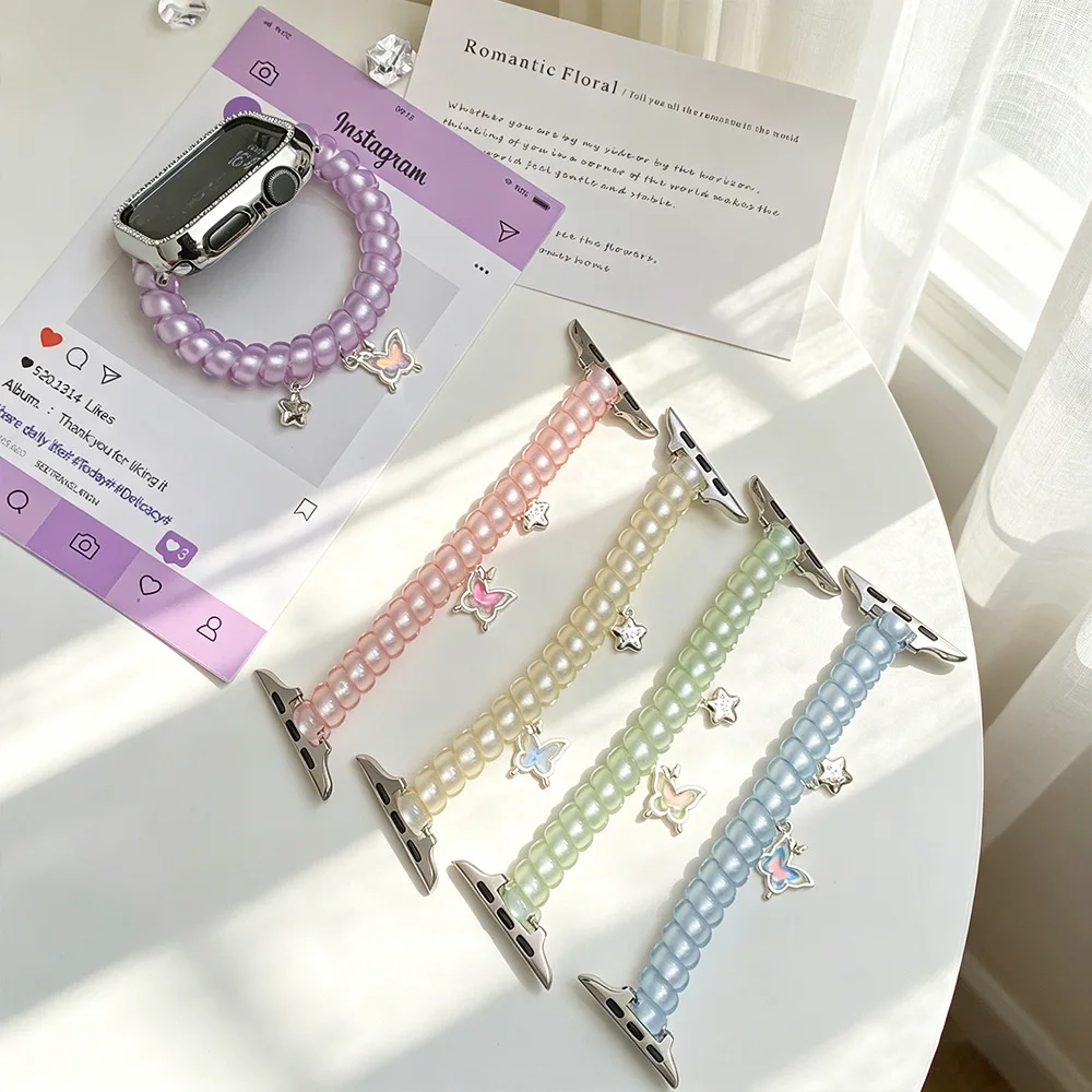 Cute Telephone Wire Strap for Mi Band 10 9 8 8Pro Shiny Butterfly Star Elastic Band for Redmi Watch 6 5 4 for Xiaomi Watch S4 S3