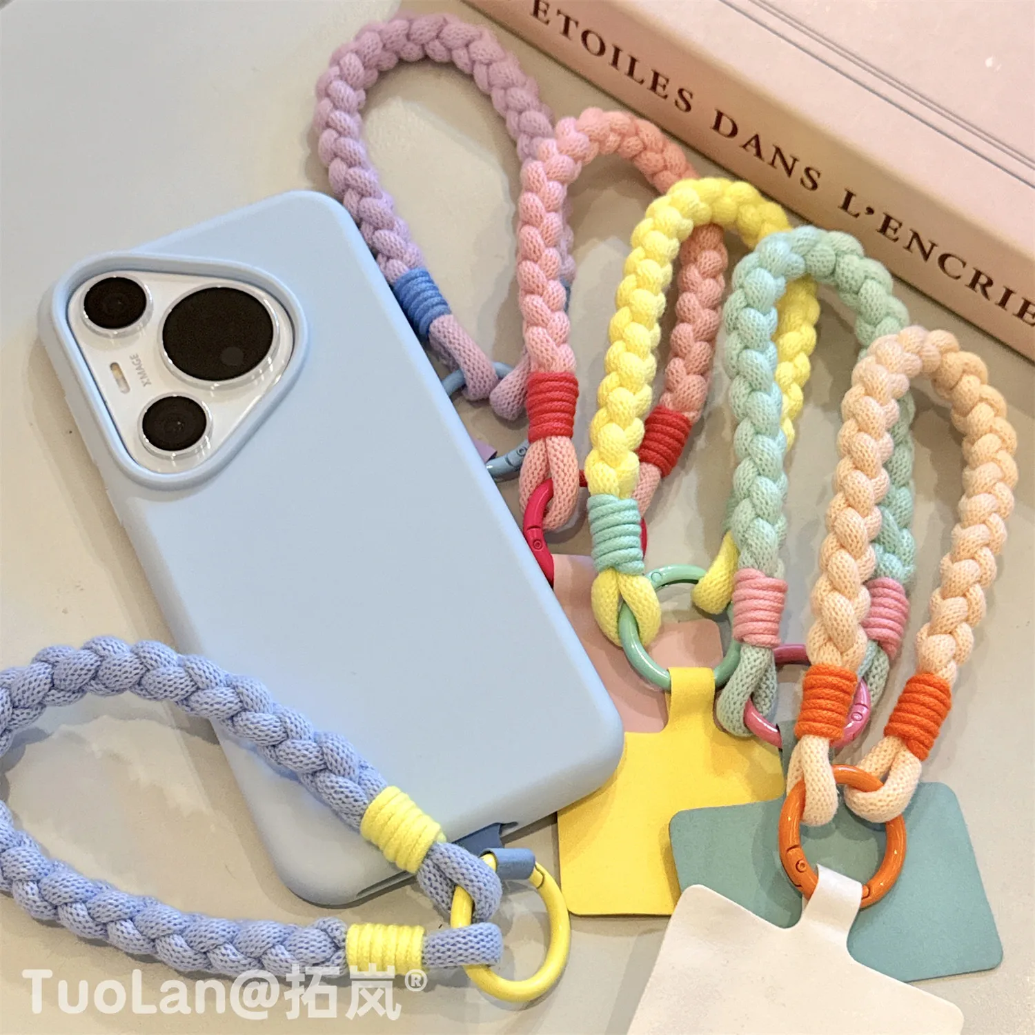 Cordon de poignet tressé couleur Dopamine, bracelet court anti-perte tendance et durable, chaîne de téléphone portable pour femmes