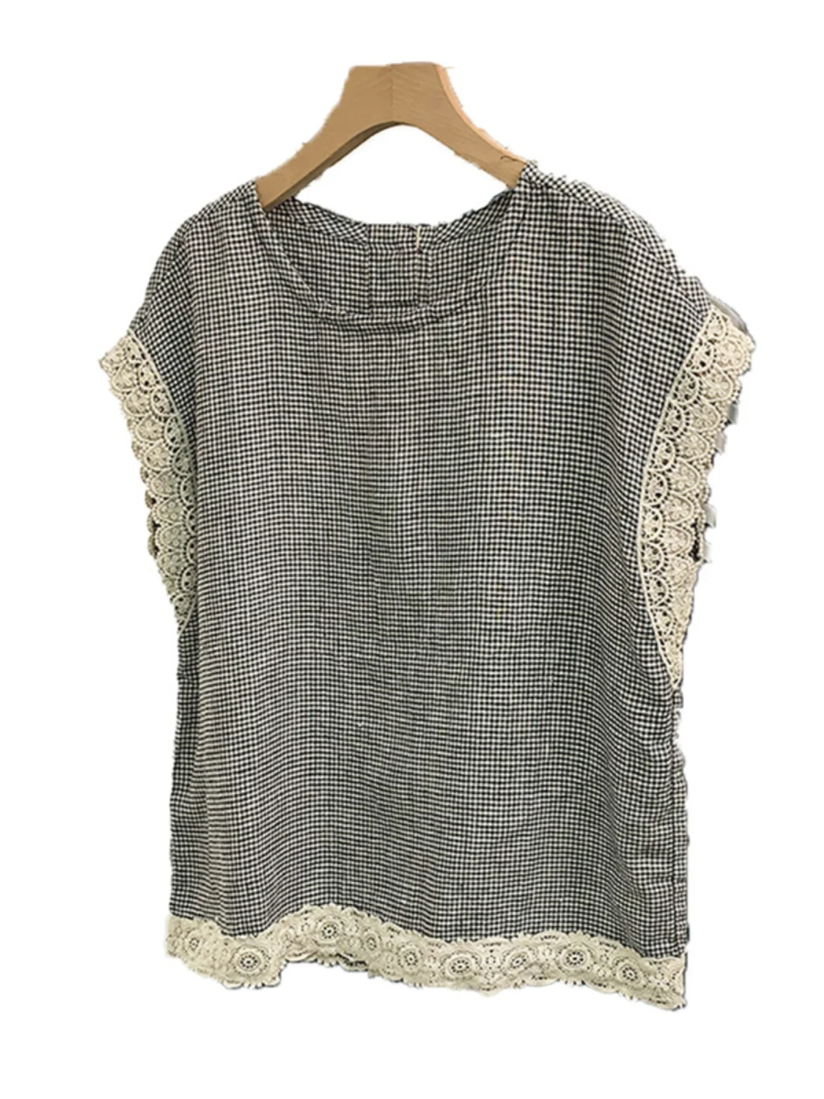 Dentelle épissure Svel rond Ne bouton unique femmes irt coupe ample été minceur vichy gilet haut trajet Sle