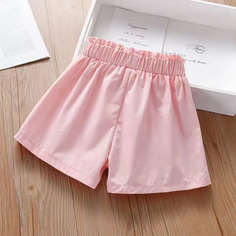 3-9 Years Toddler Baby Girl Summer Shorts Children Solid Skirt Shorts Infant Pink Short Pants with Bow 4 5 6 7 8 9