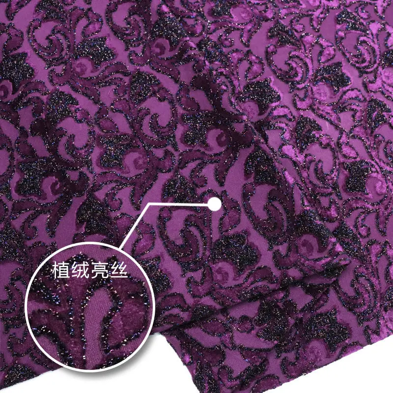 

Silk Tulle Fabrics Jacquard Velvet Fabric Purple Plucked Shiny Silk Women Party Dress Material