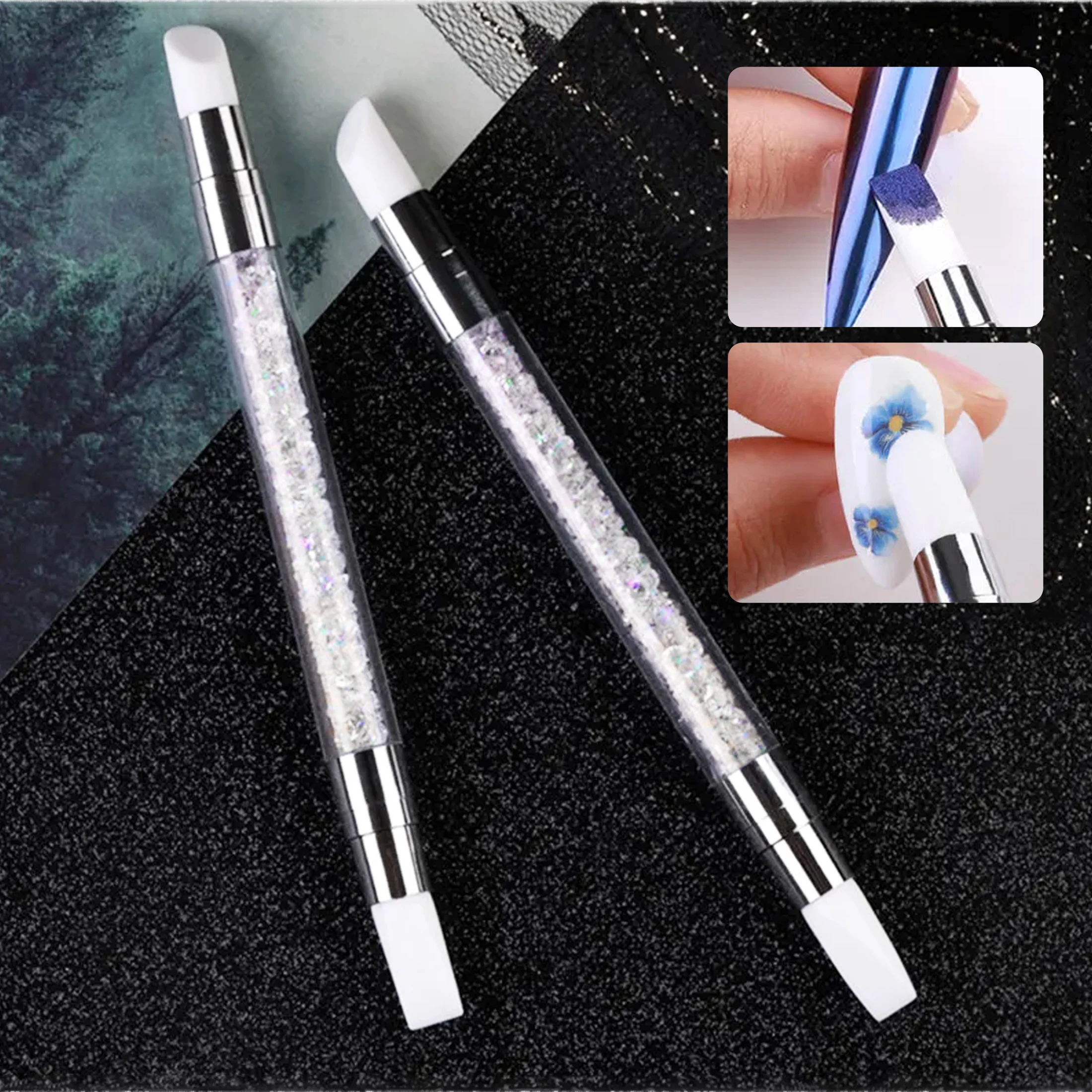 3D Carving DIY Glitter Powder Press Foil Application Brush Manicure Tools Dual-ended Nail Art Silicone Brush Sculpture Pen