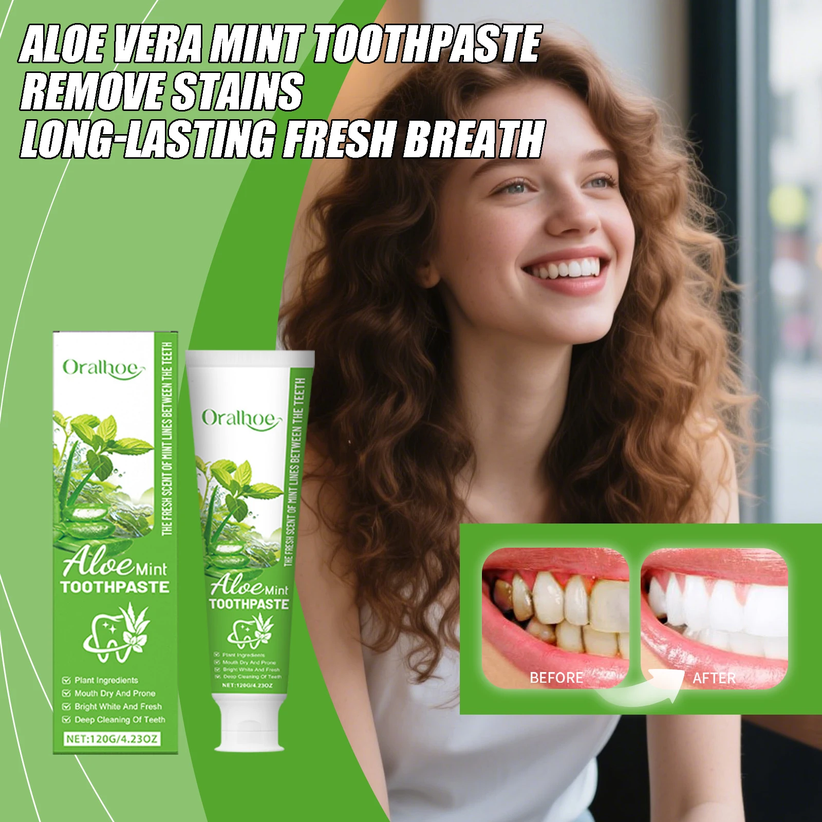 Aloe Vera Mint Toothpaste Remove Stains Yellow Teeth Soothe Gum Discomfort Lasting Fresh Breath Professional Clean Toothpaste