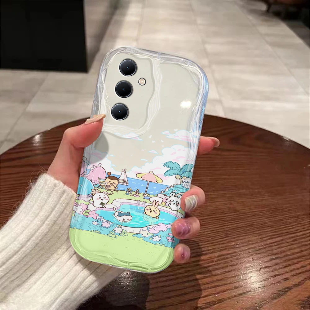 Comics Cute Chiikawas Kawaii 3D Wave Phone Case For Samsung Galaxy S24 S23 S21 S20 FE Plus Ultra 4G 5G Soft Silicone Back Cover