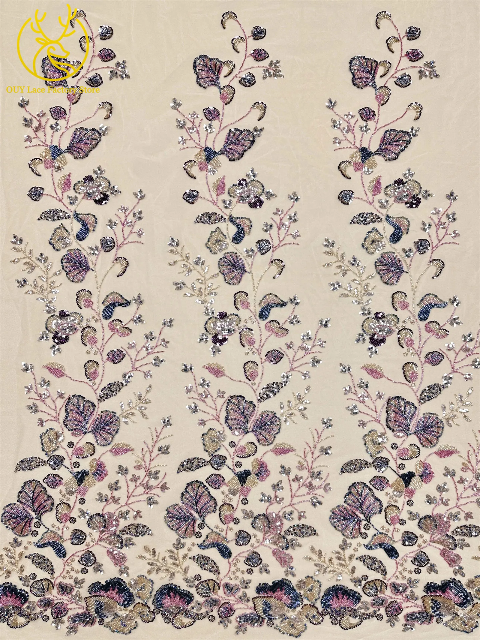 Exquisiter handgefertigter afrikanischer Spitzenstoff mit Perlen und Pailletten, 2026, modischer nigerianischer Tüll mit Blumenstickerei zum Nähen von Abendkleidern – Detail 6