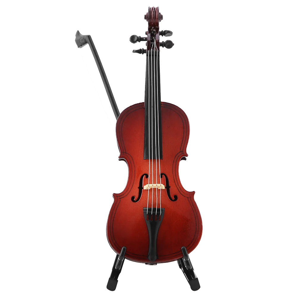 14cm Wooden Miniature Cello Replica with Case Instrument Model Musical Gifts Ornaments for Bookcase Desk Home Decoration