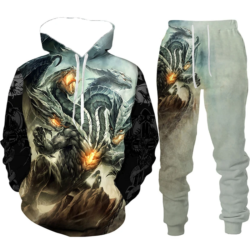 

Осенне-зимний мужской комплект с капюшоном и принтом дракона, уличный спортивный комплект с капюшоном, быстросохнущий и дышащий комплект с капюшоном