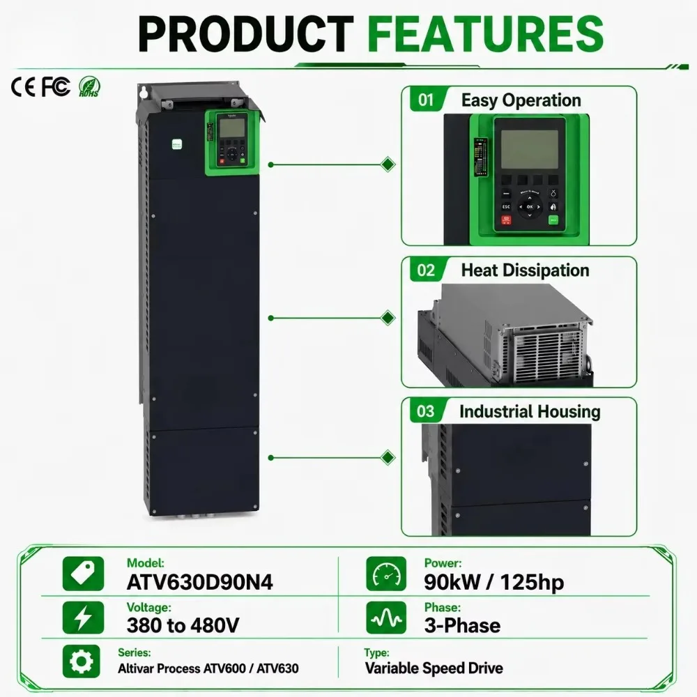 Original ATV630D90N4 Variable Frequency Drive 90kW 125HP 3-Phase 380-480V AC Industrial Process Drive Motor Converter