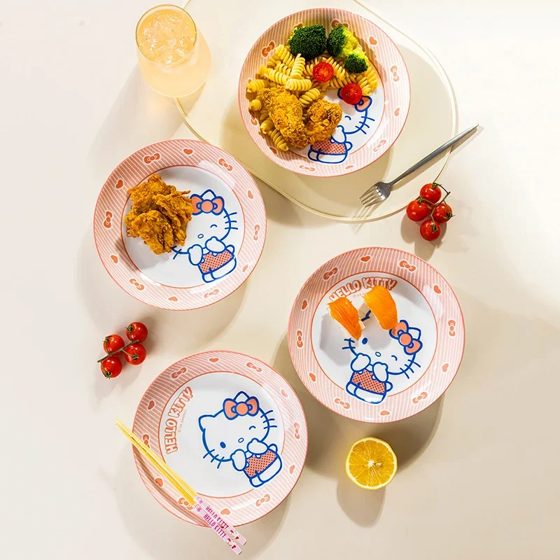 

Sanrio Kawaii Hello Kitty Ceramic Color Plate Anime Cartoon Fashion Exquisite Good Looking Ins Style Home Tableware Fruit Plate