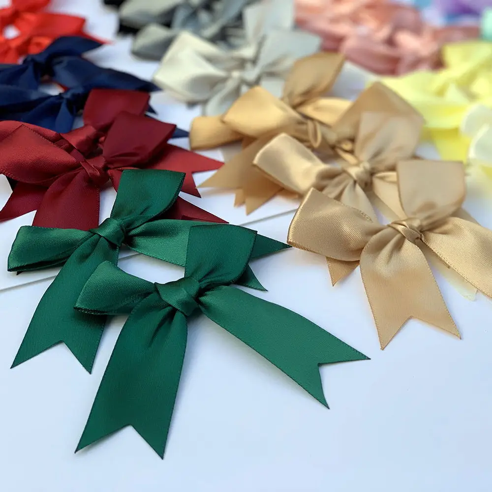 50PCS 85*85mm Satin Ribbon Bows Decoration For Craft Gift Flower Headwear Clothing DIY Wedding Invication Card Bags Party Decor