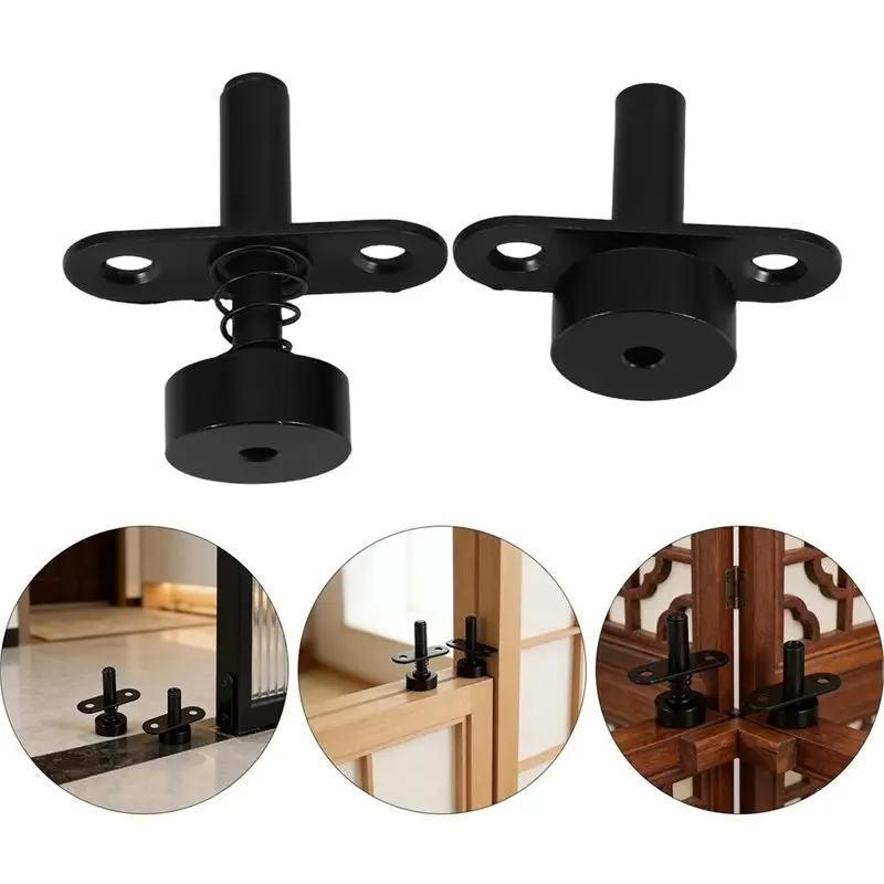 ABAE-1Set Heavy Duty Screen Door Pivot Hinge Black Spring Loaded Adjustable Rotating Shaft For Folding Screens Partitions