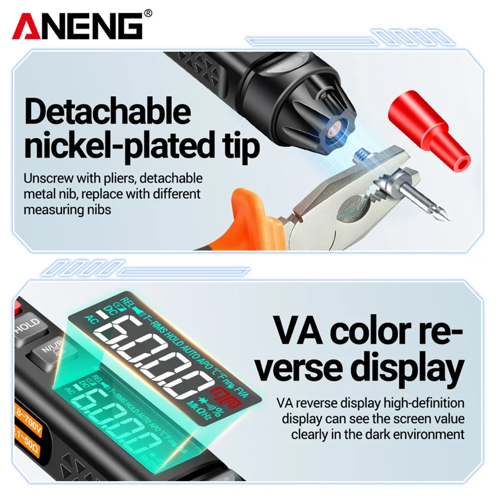 ANENG A3009 PRO Mini Digital Multimeter Pen 6000 Counts Voltage VA Color Reverse Display DC AC Voltage Professional Test Tools