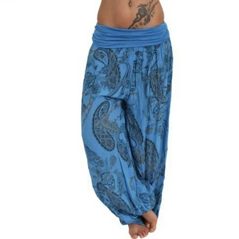 Women Boho Paisley Print Ankle Tied Baggy Loose Pants Long Bloomers Trousers Yoga Pants Harem Pants Wide Leg Pants Sweatpants