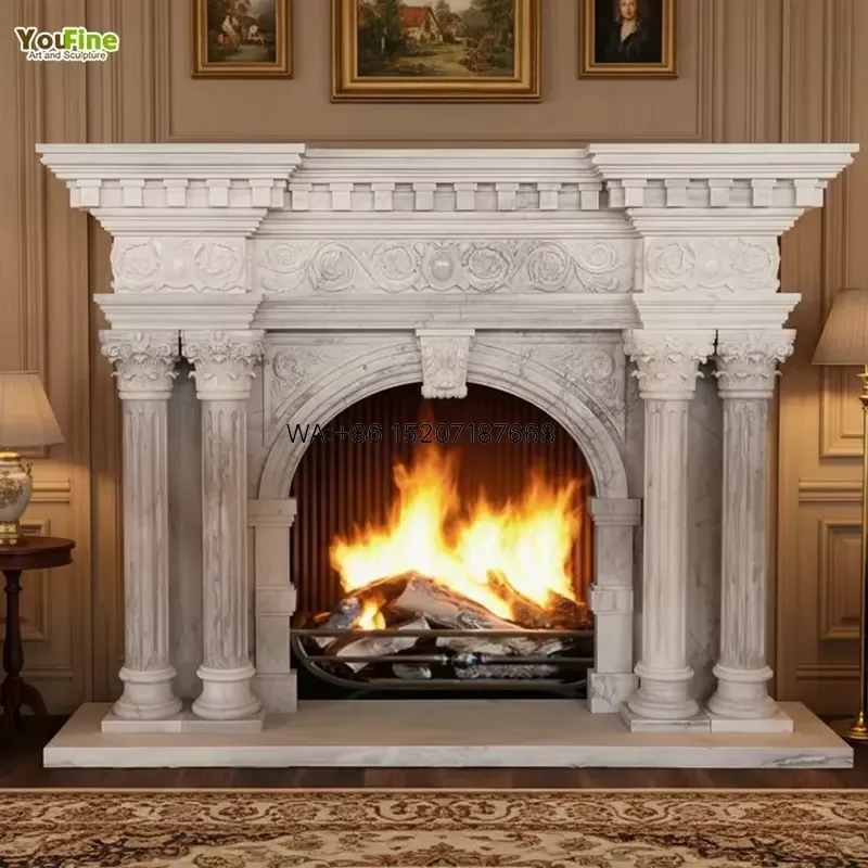 Wmwmnu for Victoria Marble Arched Fireplace Surround With Column Decorative Indoor