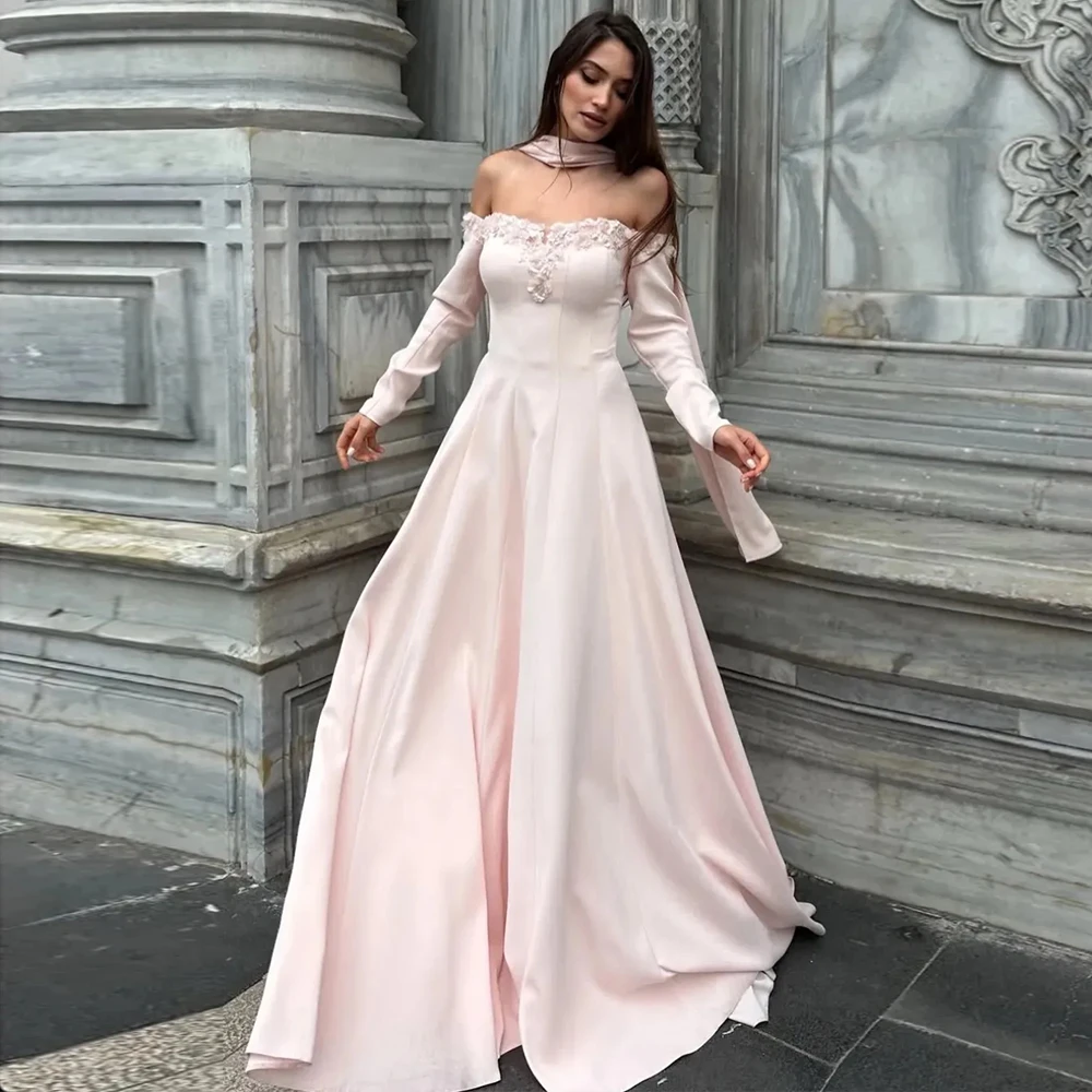 

Индивидуальные розовые вечерние платья 2026 с аппликациями из шарфов и бисером, роскошные праздничные платья А-силуэта, официальные выпускные платья для женщин, пошив на заказ