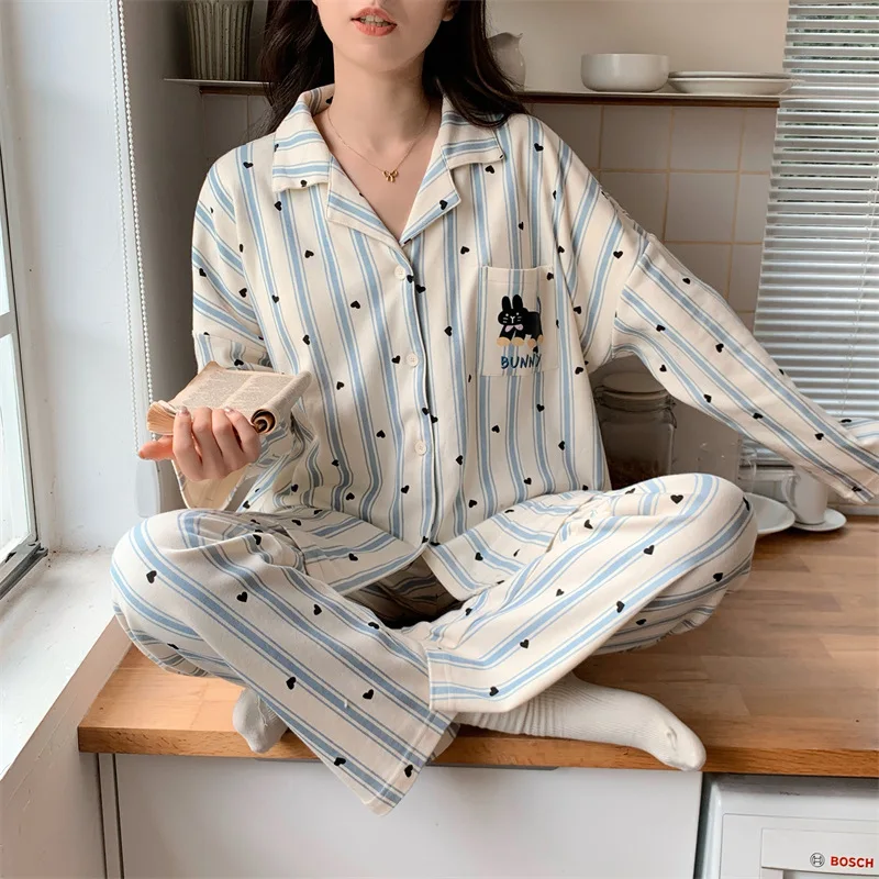 Women\'s Imitation Cotton Long-sleeved Lapel Pajamas Loungewear Women\'s Simple Leisure Large Size Can Be Worn Outside The Suit