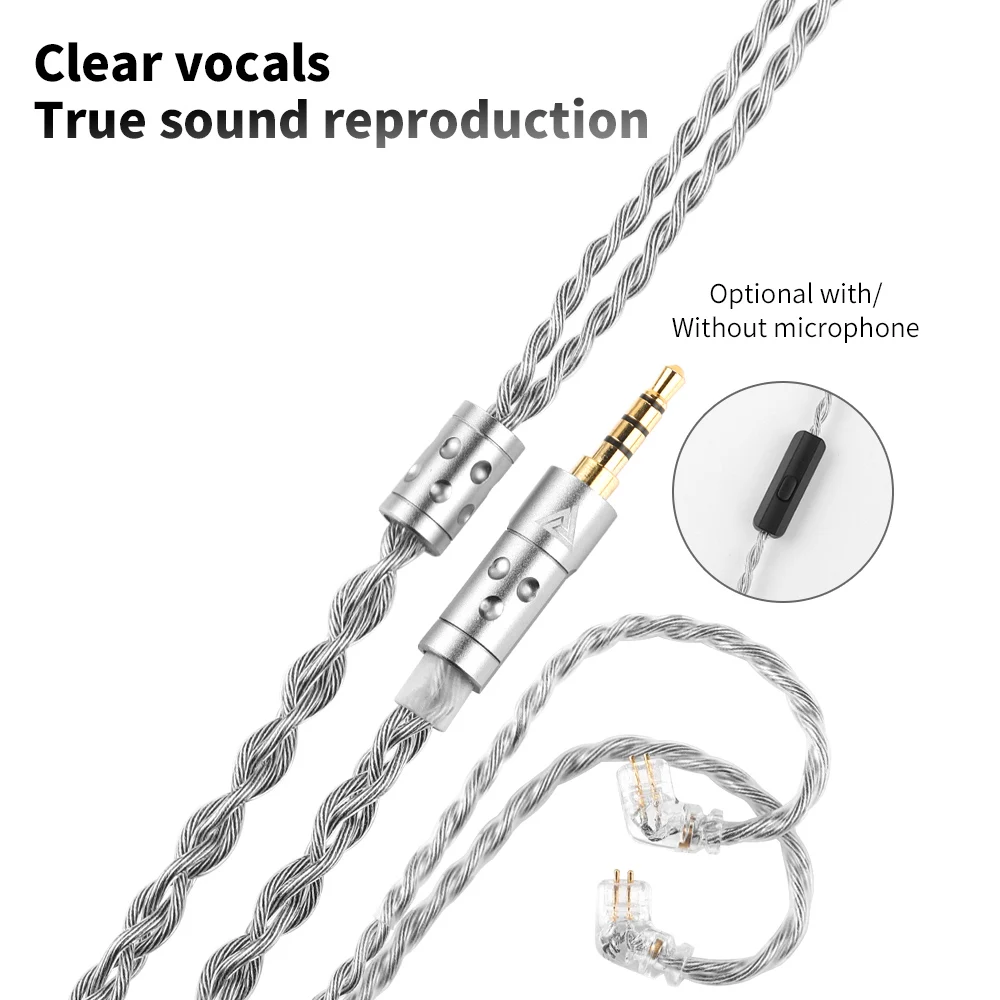 New QKZ T7 336 Core Silver-Plated Earphone Upgrade Cable 3.5MM Plug 2Pin Connector HiFi Stereo 4-Strand Upgrade Headset Wire