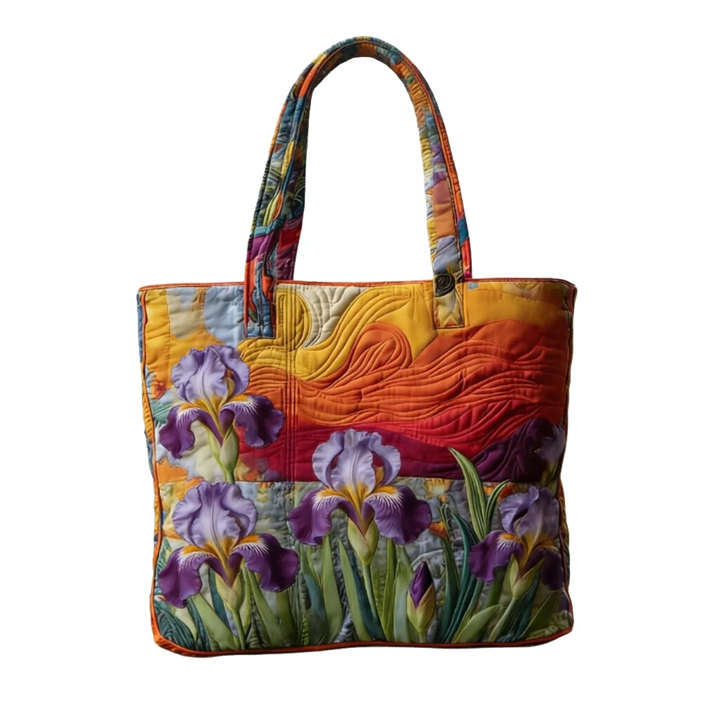 

Vintage Artistic Flower Sunset Quilted Tote Bag Fashion Casual Handbag Large Capacity Top Handle Bag for Work Travel Shopping