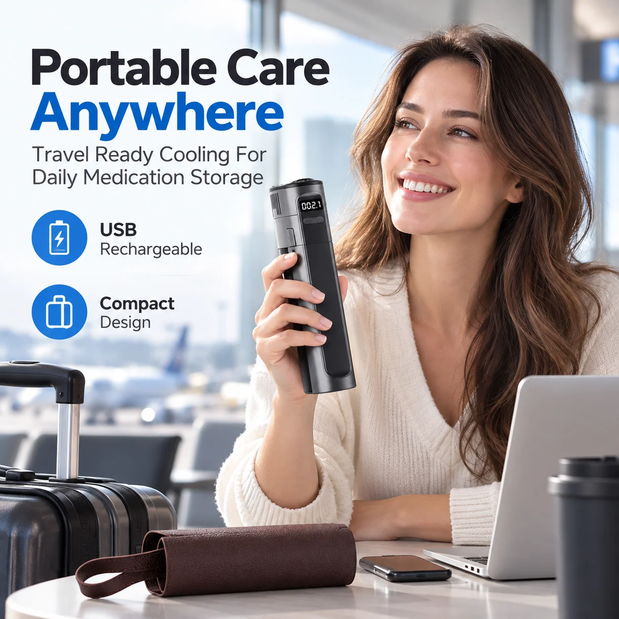 AOLIVIYA Portable Insulin Cooler Travel Case Rechargeable Mini Refrigerator 10000mAh USB Insulin Pen Medication Storage