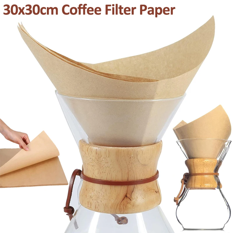 50 Filtros de Café Cuadrados de Pulpa de Madera Natural para 3-10 Tazas, Papel de Filtro para Cafetera CHEMEX