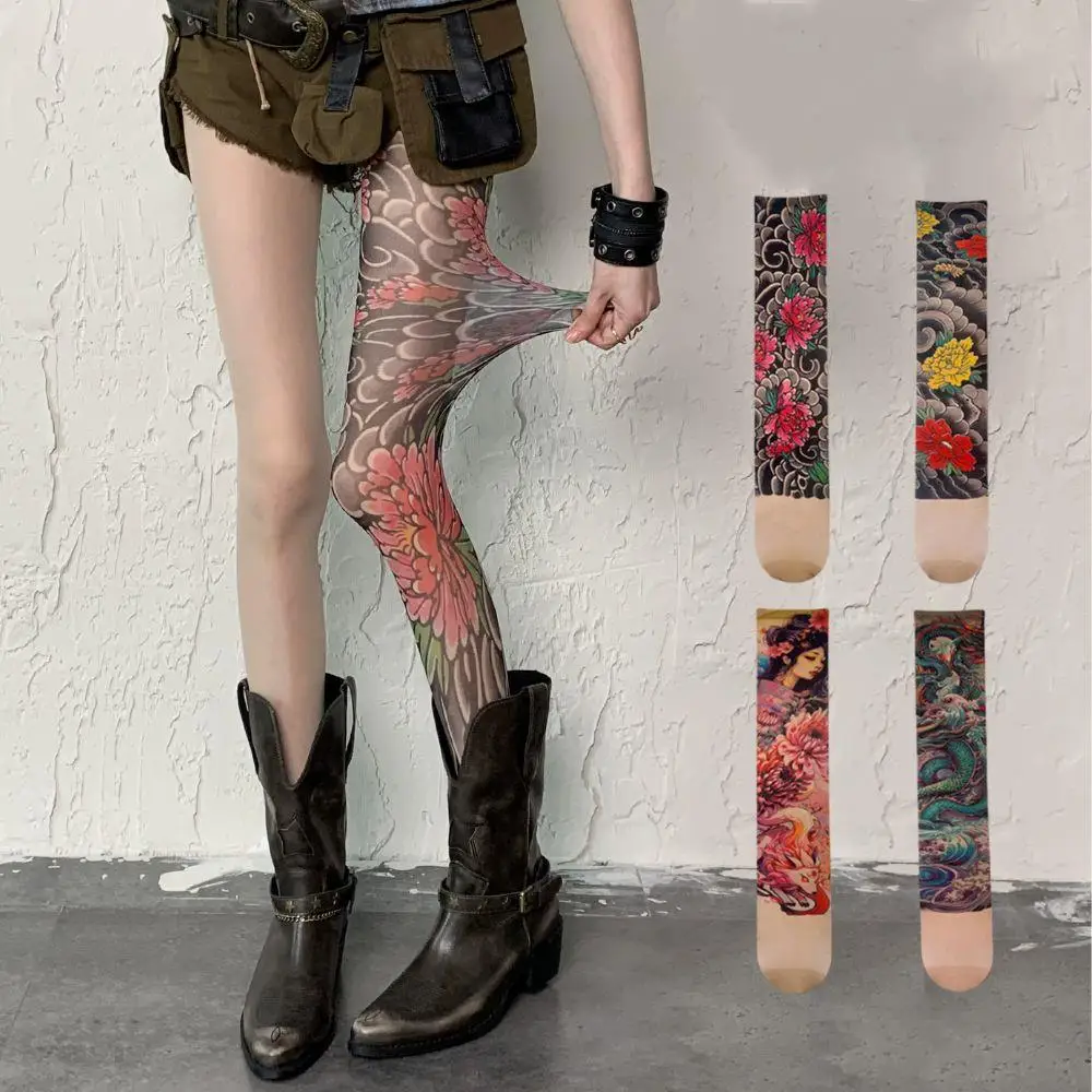 

2025 модные носки с татуировкой, женские сексуальные колготки с принтом Y2K, ажурные чулки в стиле хип-поп, перспективные сетчатые леггинсы, высокие мужские колготки