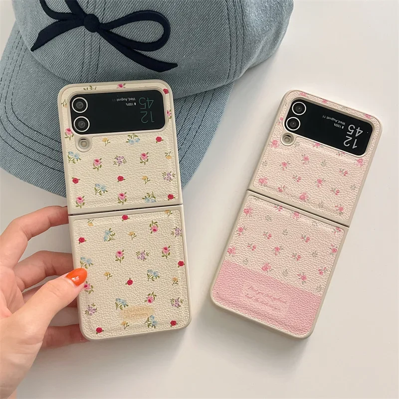 Retro Style Little Flower Phone Case for Samsung Galaxy ZFlip6 4 3 Hard Cover for Flip5 Flip3 Flip4 Solid Shell Bracket