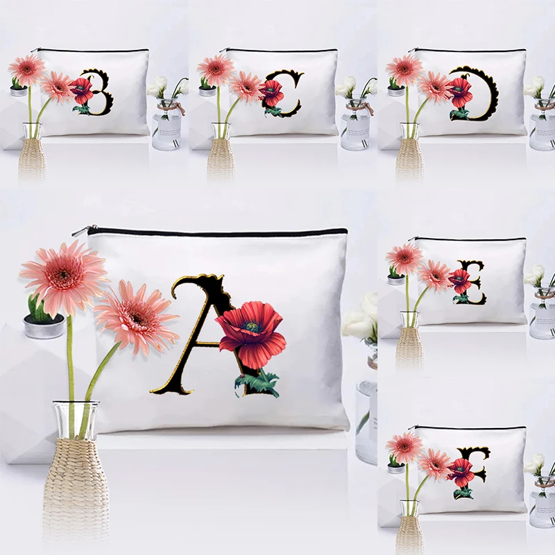 

Red Floral Letters Pattern Makeup Bag Best Gift for Maîtresse Teachers Bridesmaid Friends Bestie Cosmetic Case Toiletry Pouch