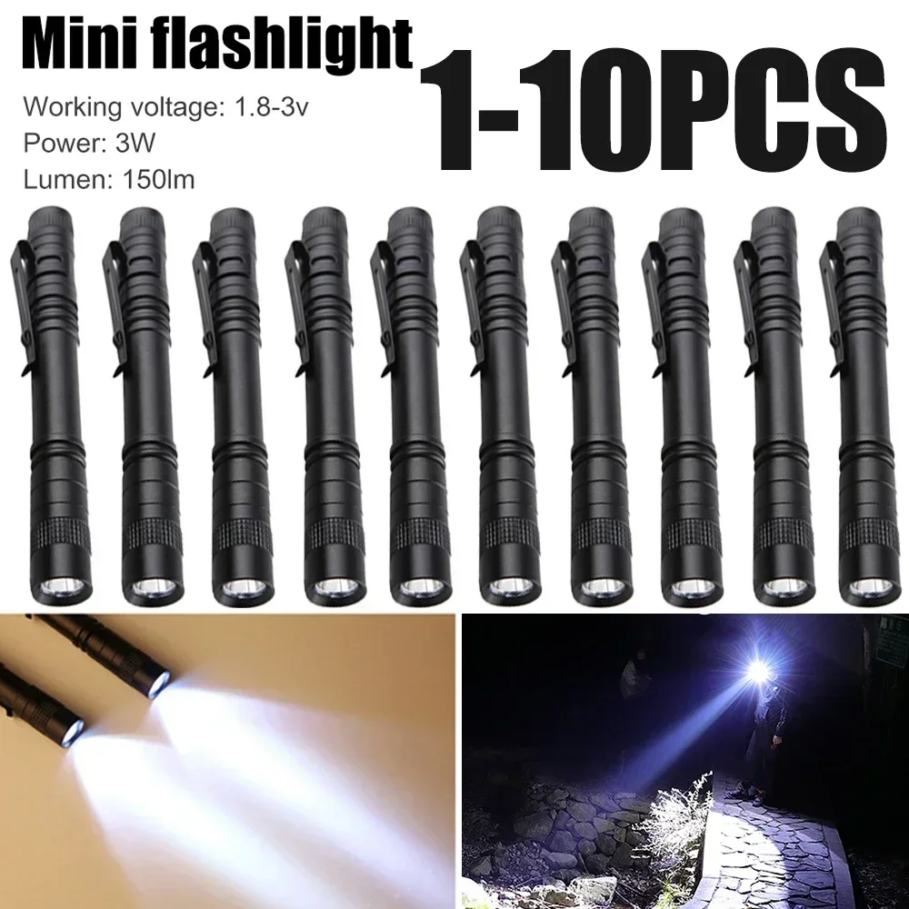 1-10pcs Mini Portable LED Flashlight Pocket Ultra Bright High Lumens Handheld Pen Light Torch for Camping Outdoor Emergency