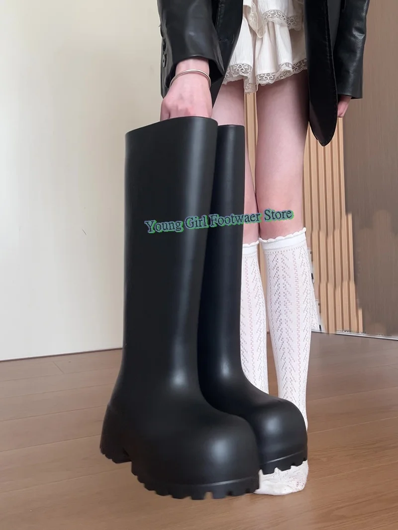

high-top Big Head women's boots Thick sole Waterproof and non-slip knee-high boots One-step Fashion Wellies 2025New