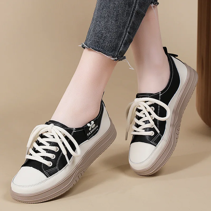 

Genuine leather soft sole white sneakers for women - new spring collection, versatile lightweight casual shoes, athletic trainer