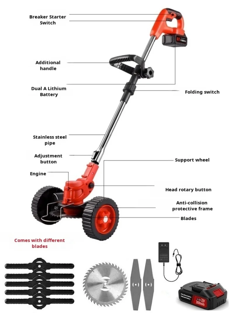 Lithium weed whacker wireless charging handheld lawn mower