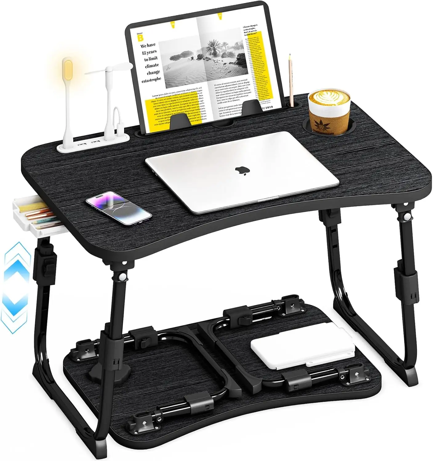 

Lap Desk for Bed Adjustable Height, Foldable Bed Table with Storage Drawer, Tablet Slot & Cup Holder, Portable Laptop Stand f