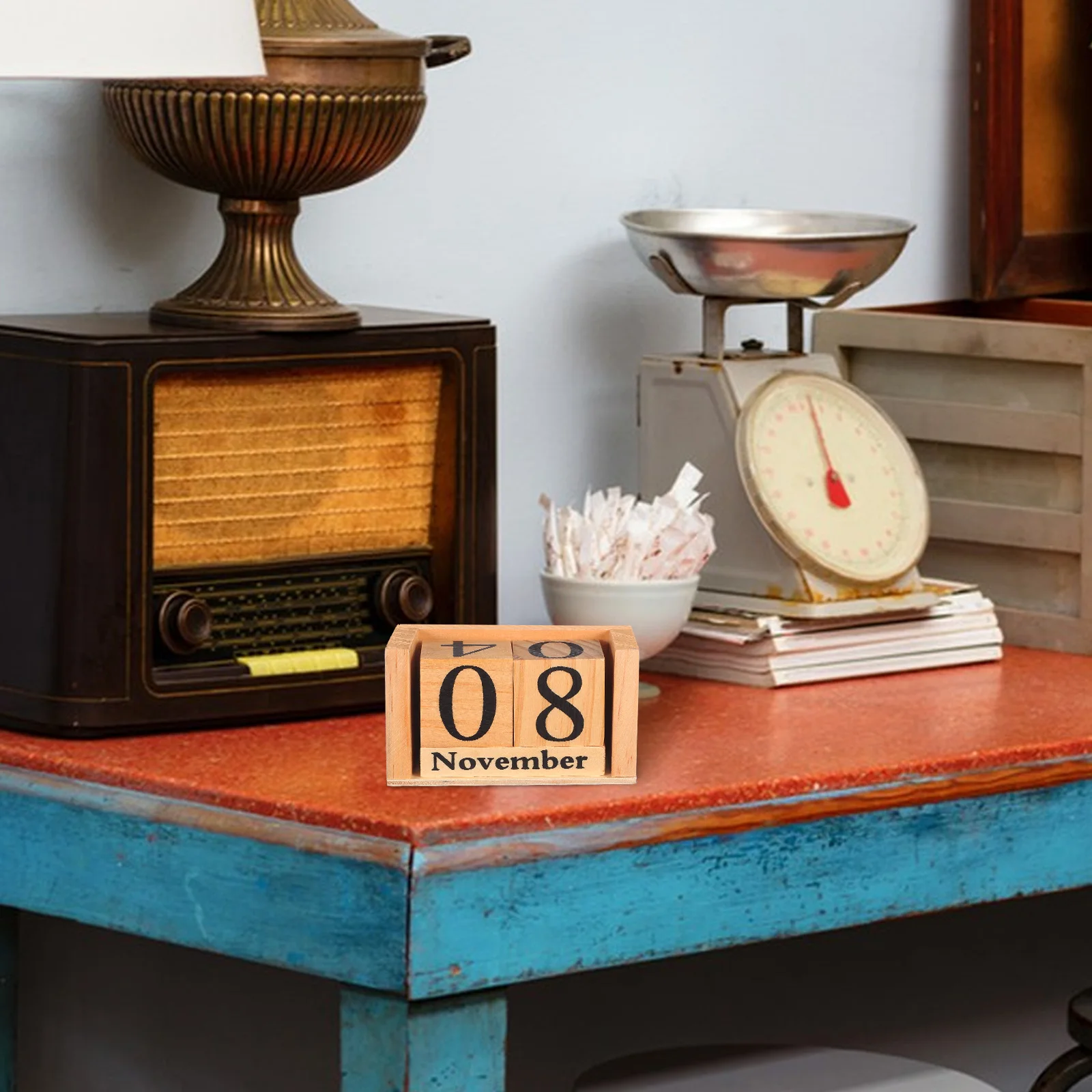 

Wooden Calendar Blocks European Style Manual Desktop Decor for Office Home School Dorm Perpetual Table Calendar