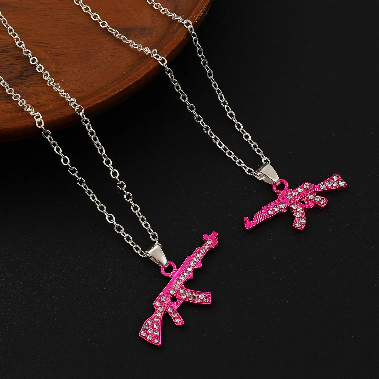 Military Style Assault Rifle Pendant Men Black Color Chain Jewelry Hip Hop Statement Accessory Gun Charm Necklace