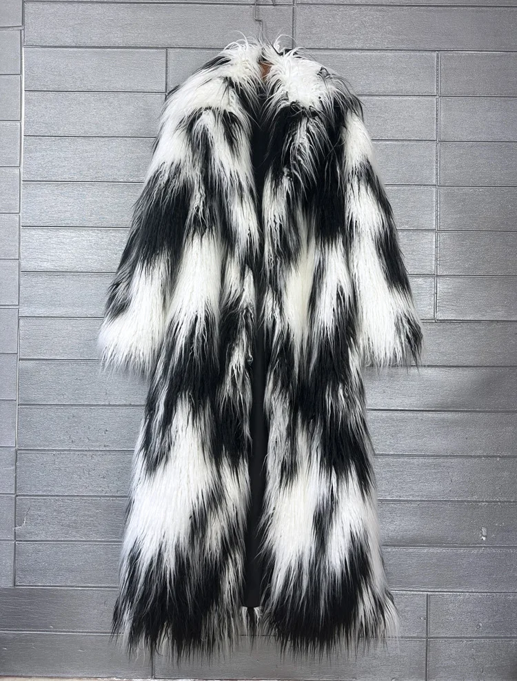 DEAT 2026 Winter New Items Imitation Colorful Long Coat For Women Faux Fur Suit Collar Long Sleeve Trench Jacket Female 11A05577