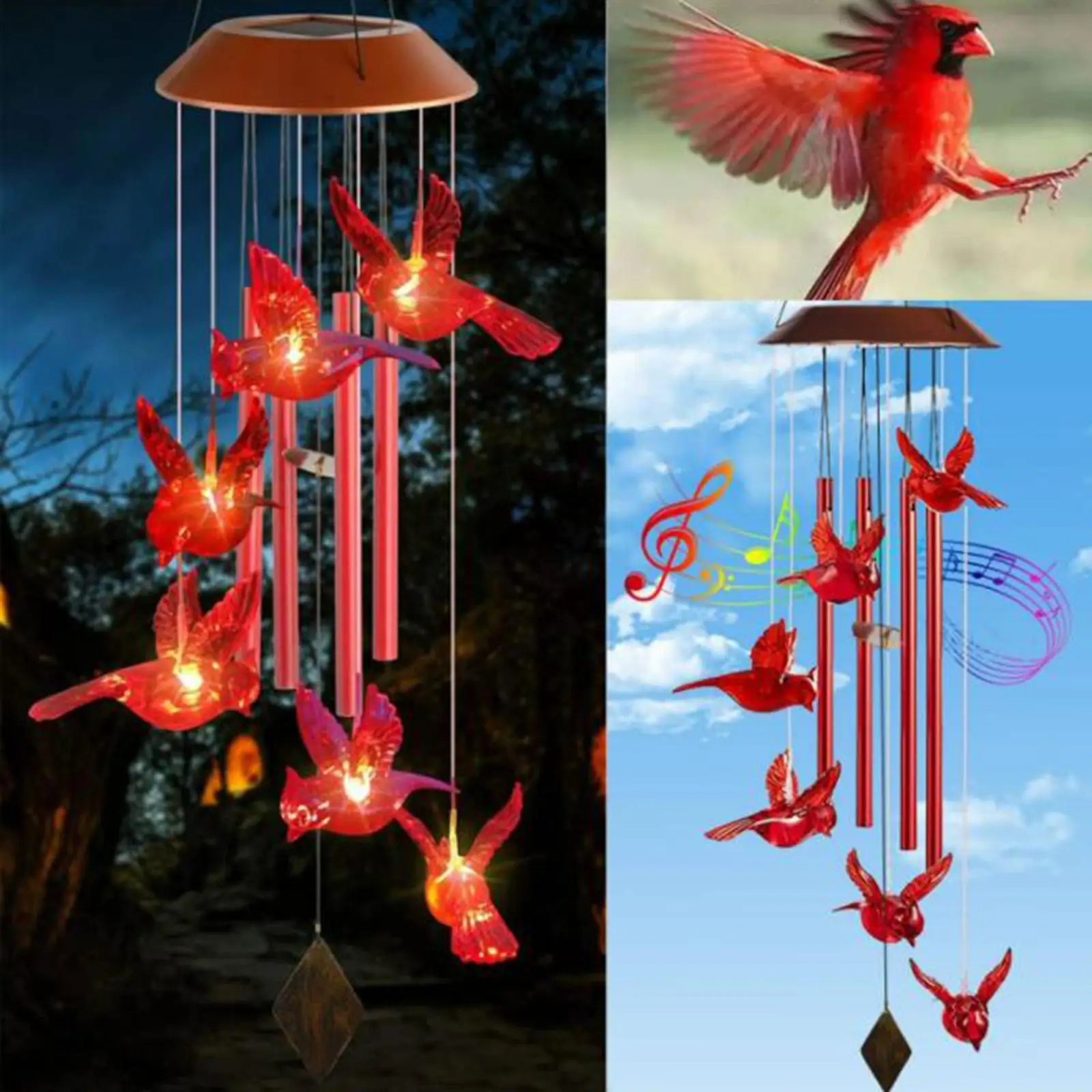 Hummingbird Chimes, Solar Hanging Lights, Waterproof Chimes, Solar Powered for Home Party Yard Garden Decoration