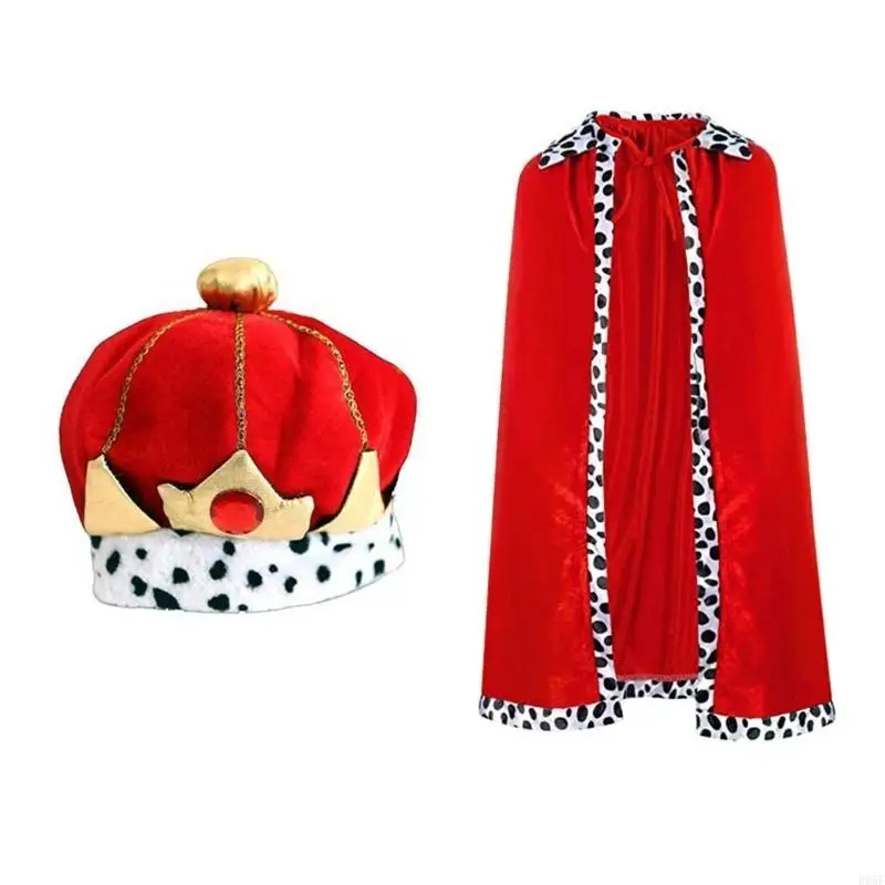 B95F Rode Mantel Kostuum Kinderen Halloween Koning Prins Cosplays Party Dress Up