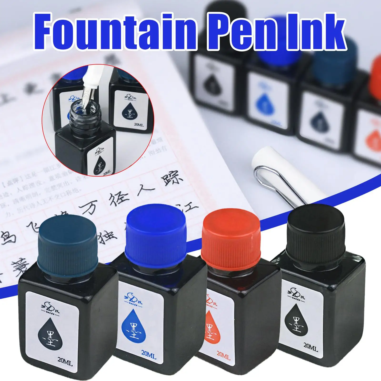 20ml Fountain Pen Ink Dip Pen Ink Bottle Blue Ink Refilling Art Ink Available Sac Writing Stationery Inks Students Calligra M6z8