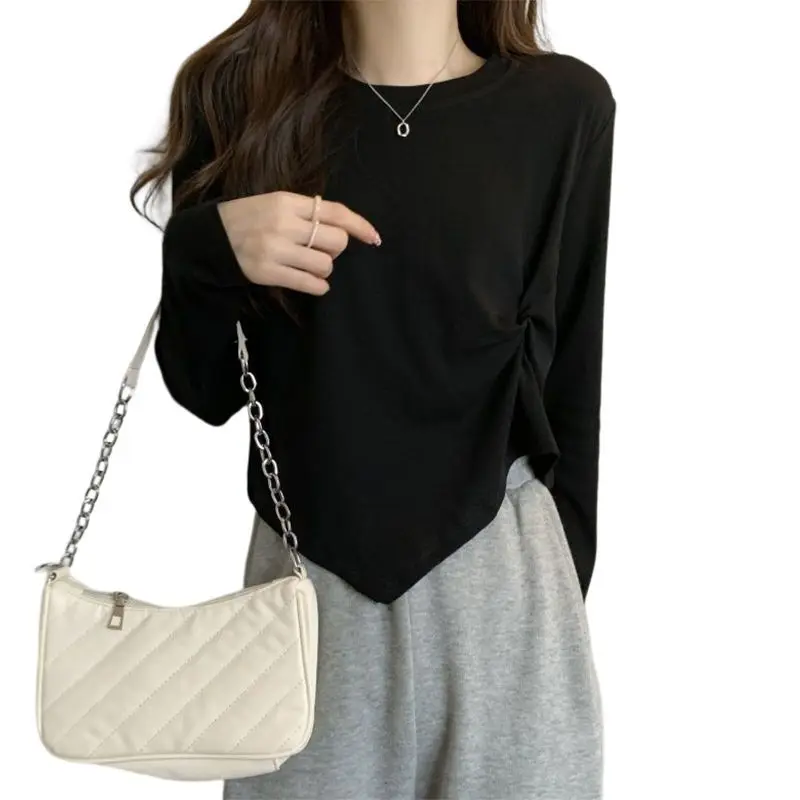 Koszulka z długim rękawem Careful Base Shirt Wiosna i Jesień Wyszczuplająca Nieregularna Bluzka