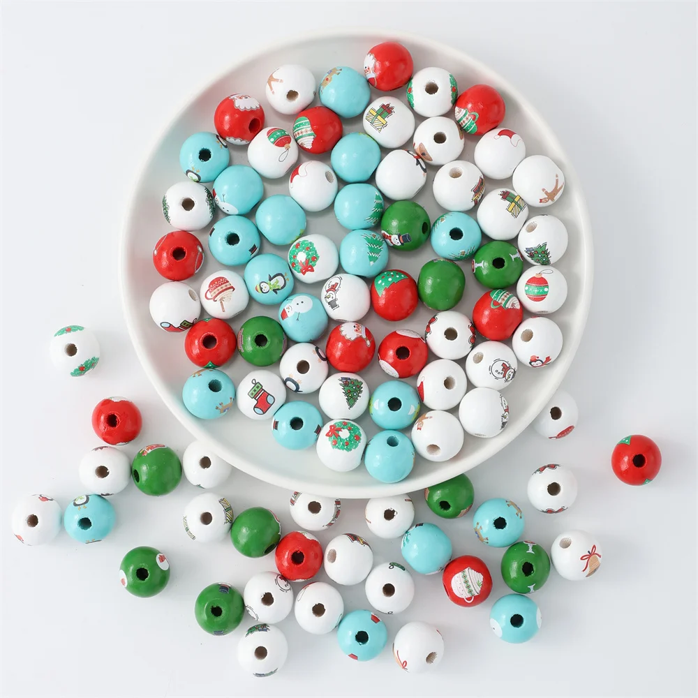 Assorted Printed Christmas Wooden Beads