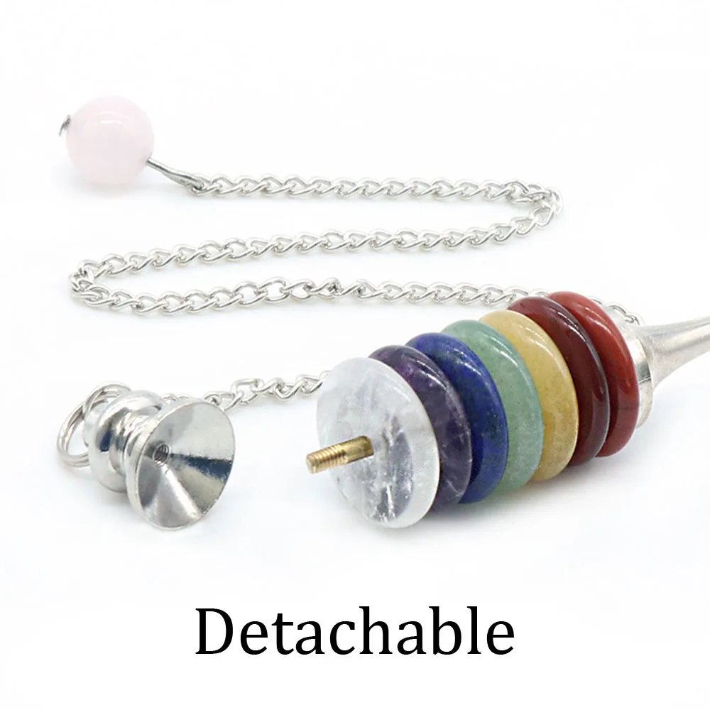 Natural Crystal Colorful Stone Round Piece Spiritual Pendulum Pendant Removable Yoga Stone Jewelry Accessories Lengths 27.5cm