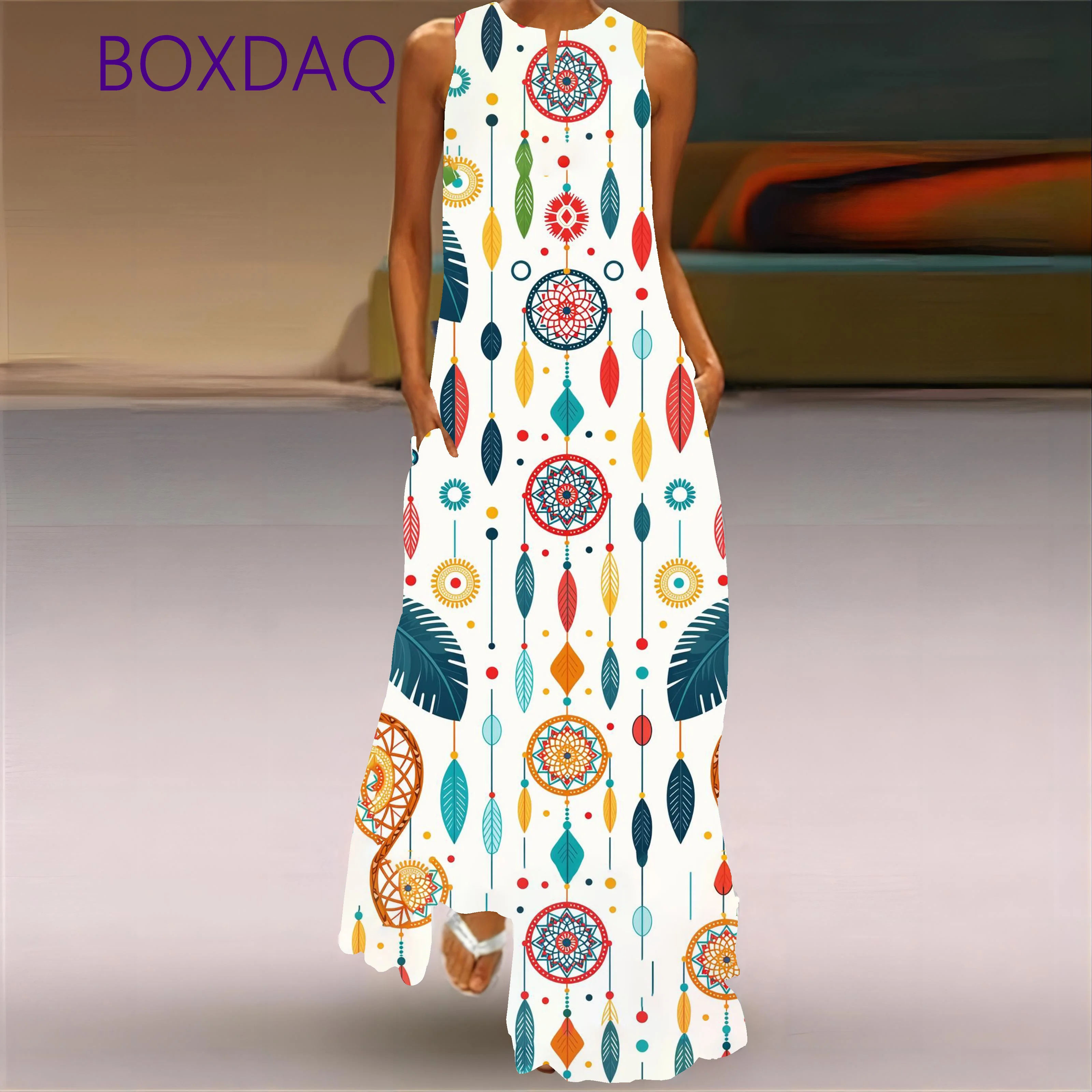 Elegant Floral Print Long Dress Women's Clothing 2025 New Spring Summer Sleeveless Sexy V-neck 3D Print Pattern Ladies Sundress