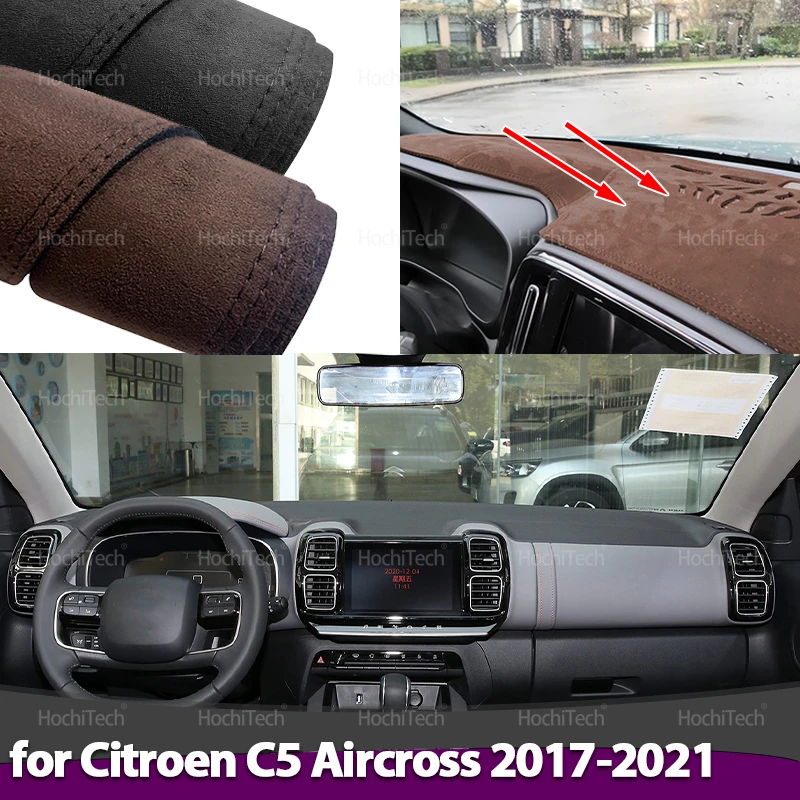 Auto-styling Wildleder Leder für Citroen C5 Aircross 2017-2021 Schwarz/Braun Dashmat Dashboard Abdeckung Pad Dash matte Teppich