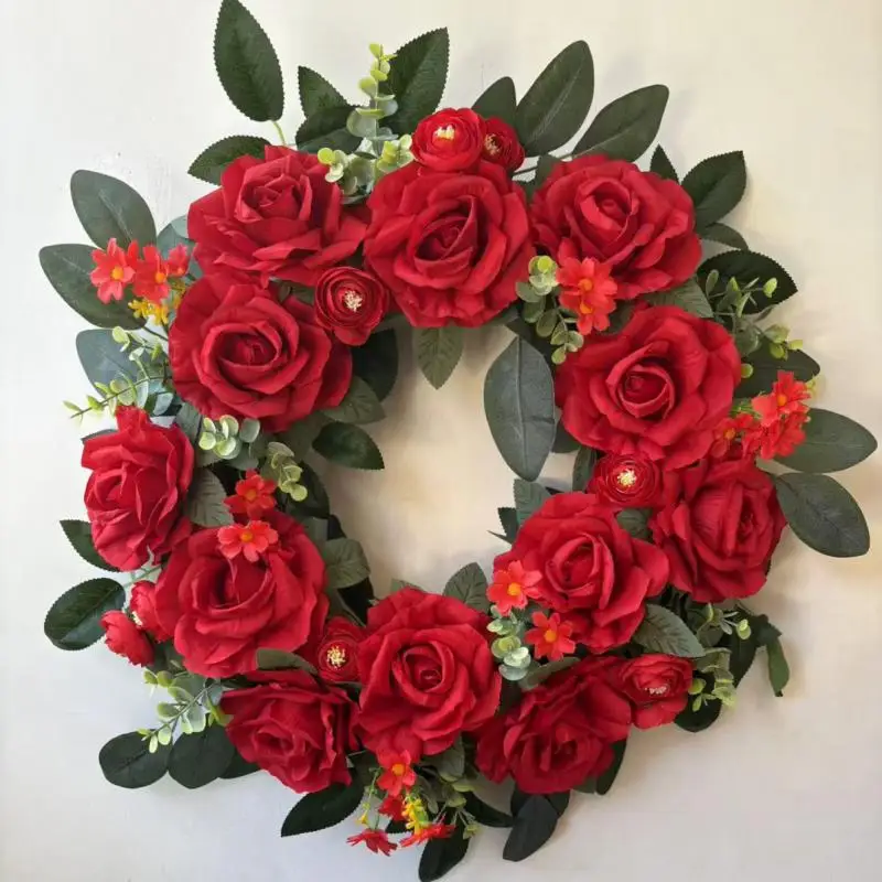 

Праздничные гирлянды из красных роз ручной работы для входной двери, весна 2026, декор для фермерского дома, праздничные украшения для входной двери