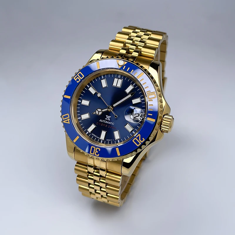 Mens Full Gold YM 40mm Wristwatch, Ceramic Double Rotate Bezel, Luminous Dial Sapphire Glass, Luxury Mechanical Watch with NH35